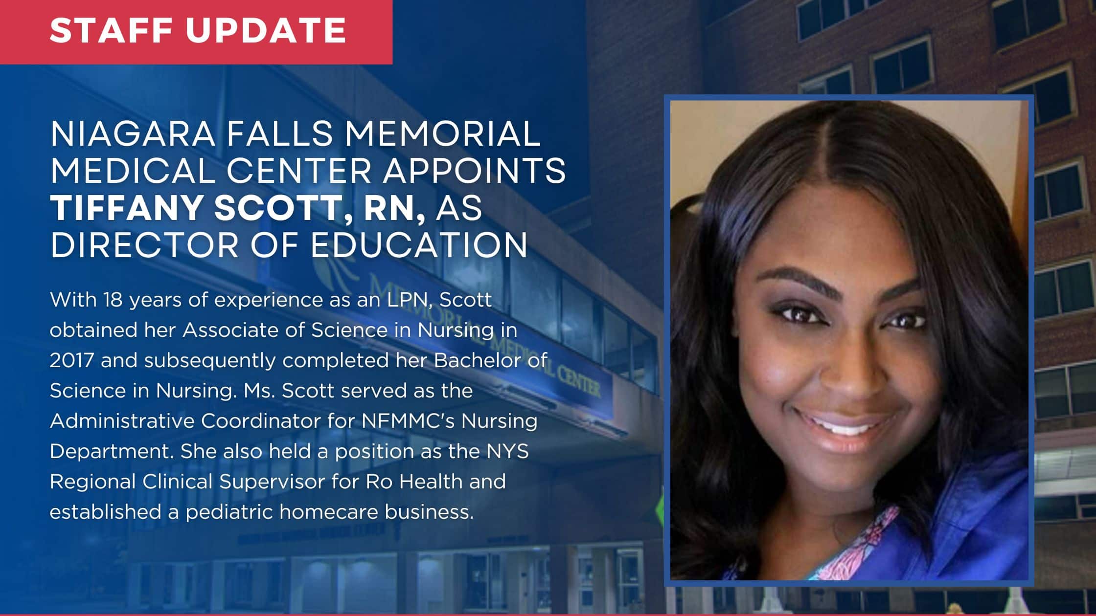 Niagara Falls Memorial Medical Center Appoints Tiffany Scott, RN, as Director of Education